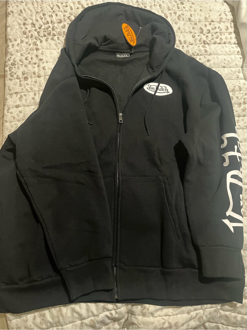 Von Dutch Black Mens Full-Zip Hoodie with Sleeve Script